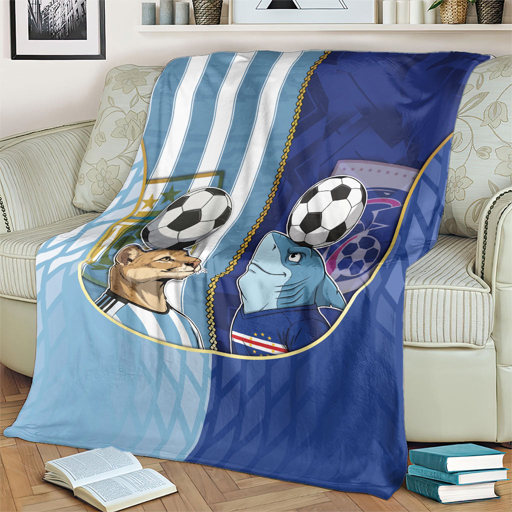 Argentine And Cape Verde Football Blanket Split Flag Puma Shark Soccer