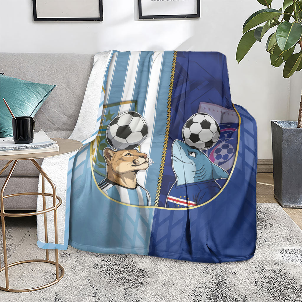 Argentine And Cape Verde Football Blanket Split Flag Puma Shark Soccer