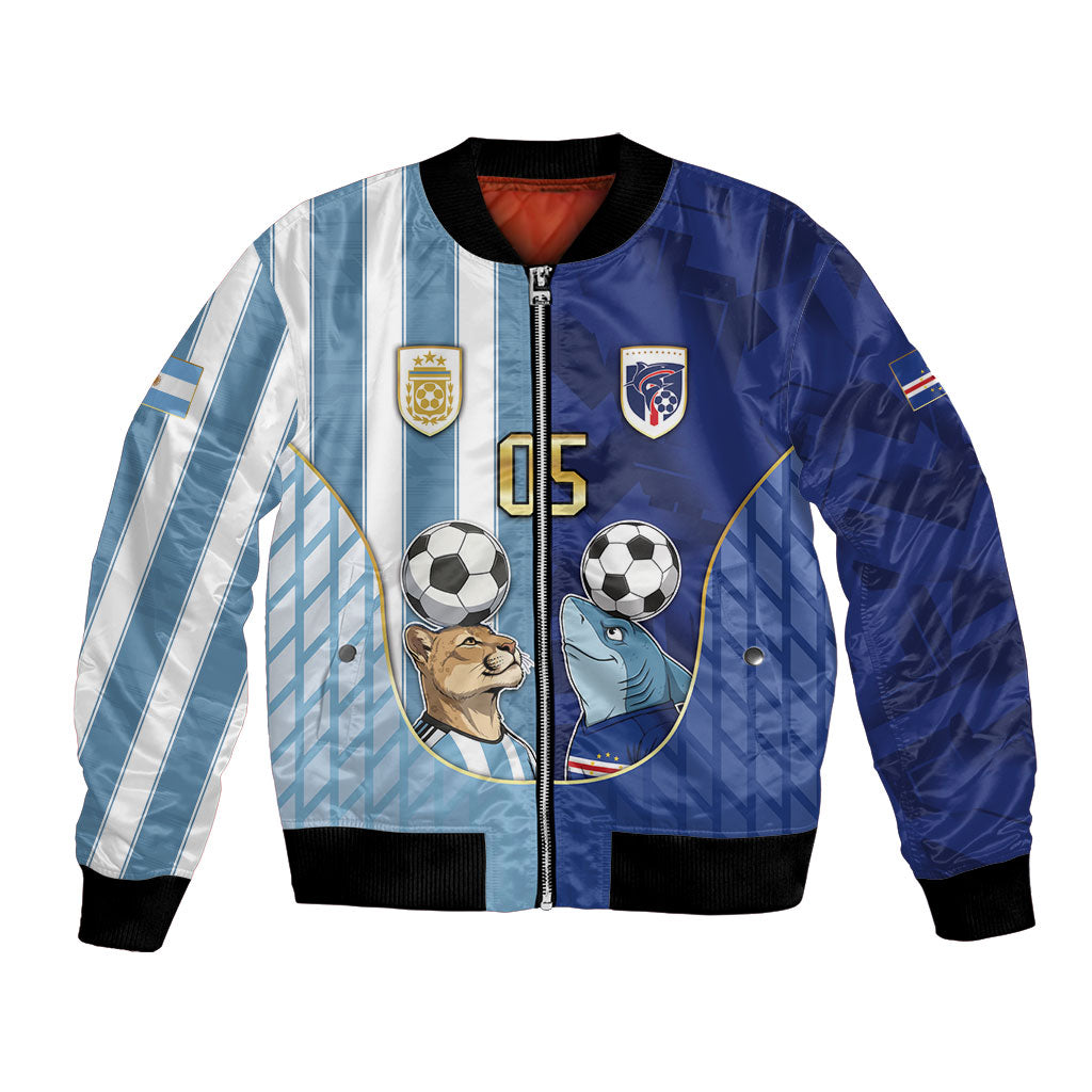 Custom Argentine And Cape Verde Football Bomber Jacket Split Flag Puma Shark Soccer