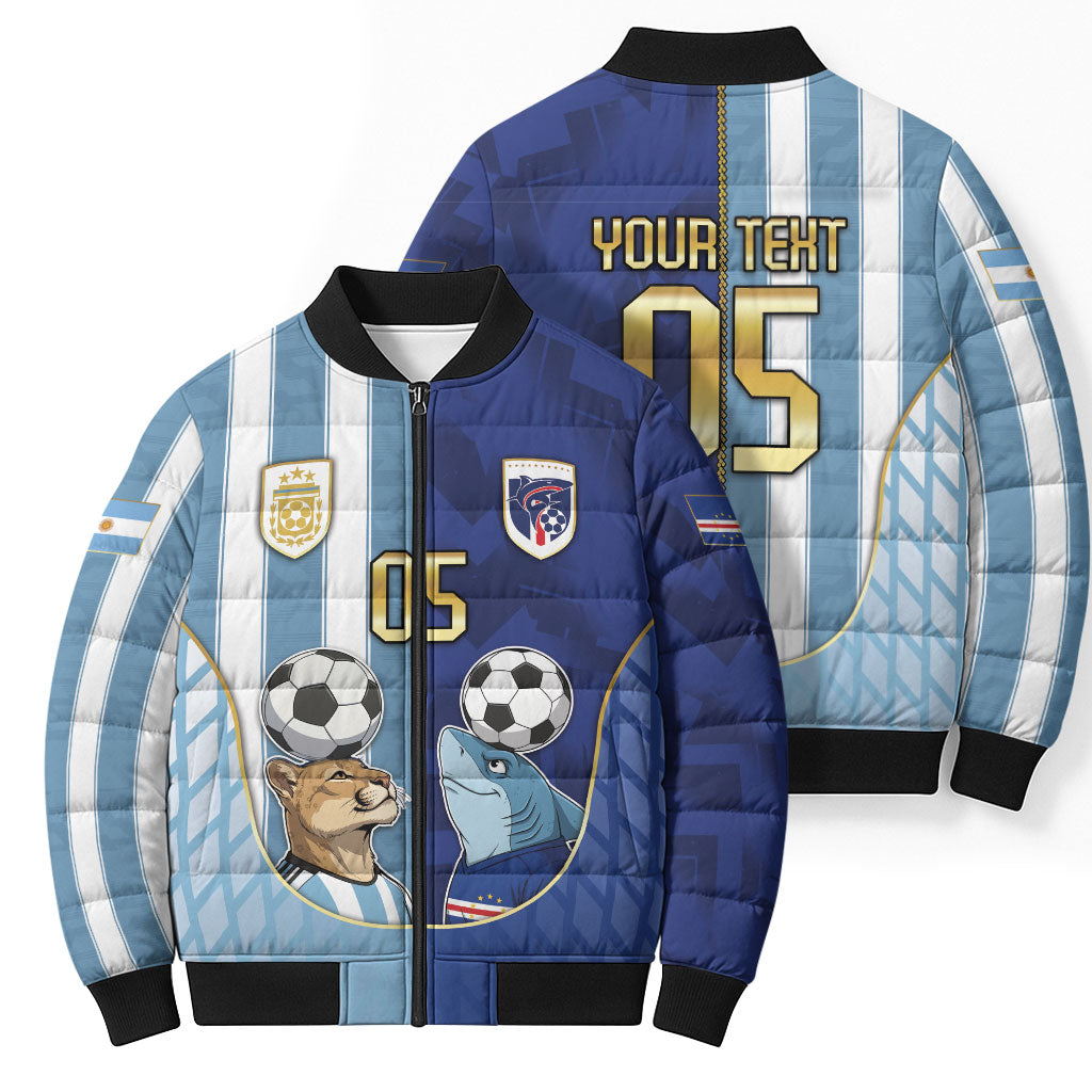 Custom Argentine And Cape Verde Football Bomber Puffer Jacket Split Flag Puma Shark Soccer