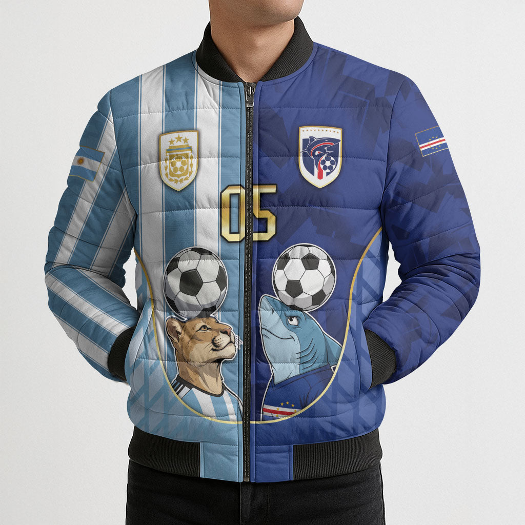 Custom Argentine And Cape Verde Football Bomber Puffer Jacket Split Flag Puma Shark Soccer