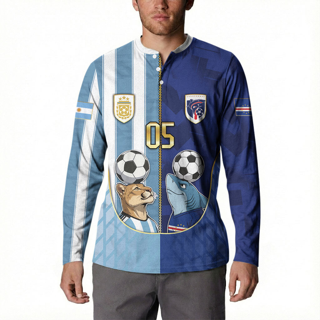 Custom Argentine And Cape Verde Football Button Sweatshirt Split Flag Puma Shark Soccer