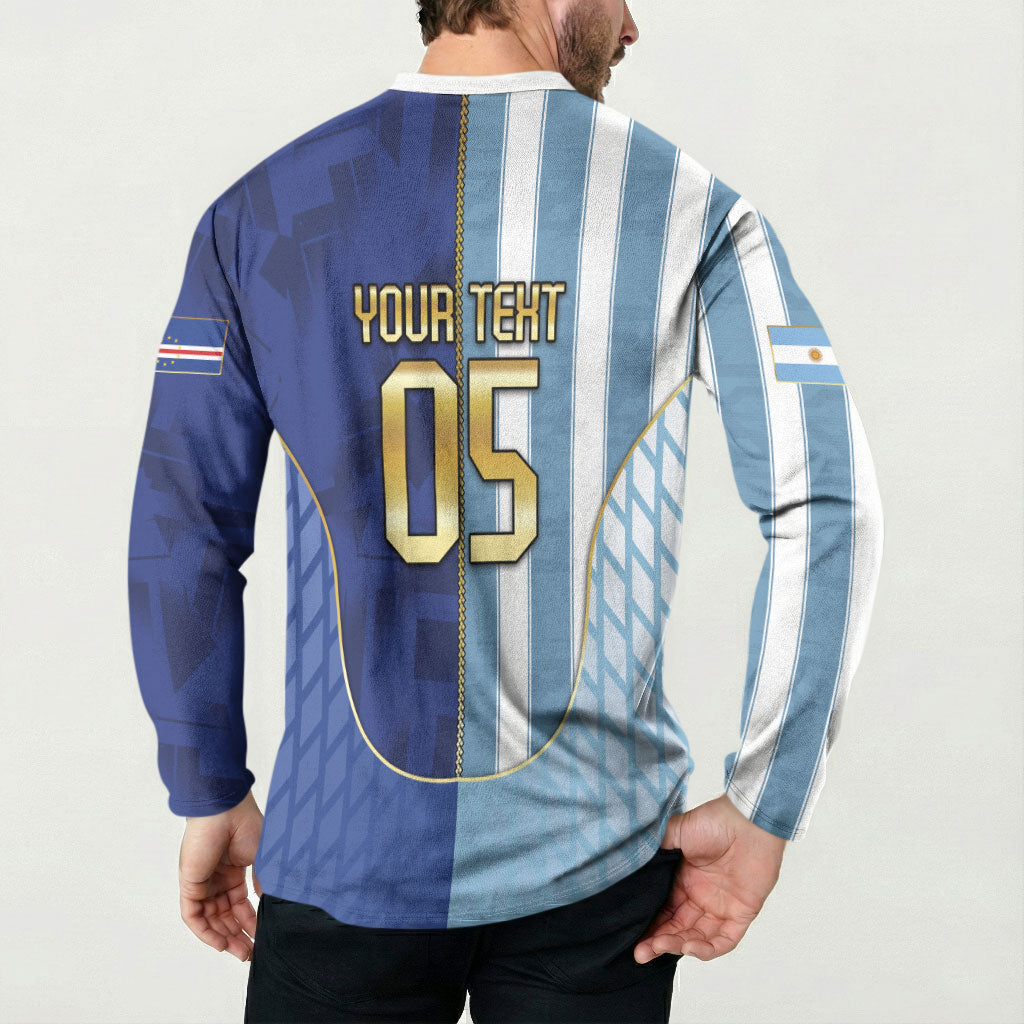 Custom Argentine And Cape Verde Football Button Sweatshirt Split Flag Puma Shark Soccer