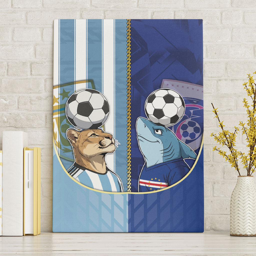 Argentine And Cape Verde Football Canvas Wall Art Split Flag Puma Shark Soccer
