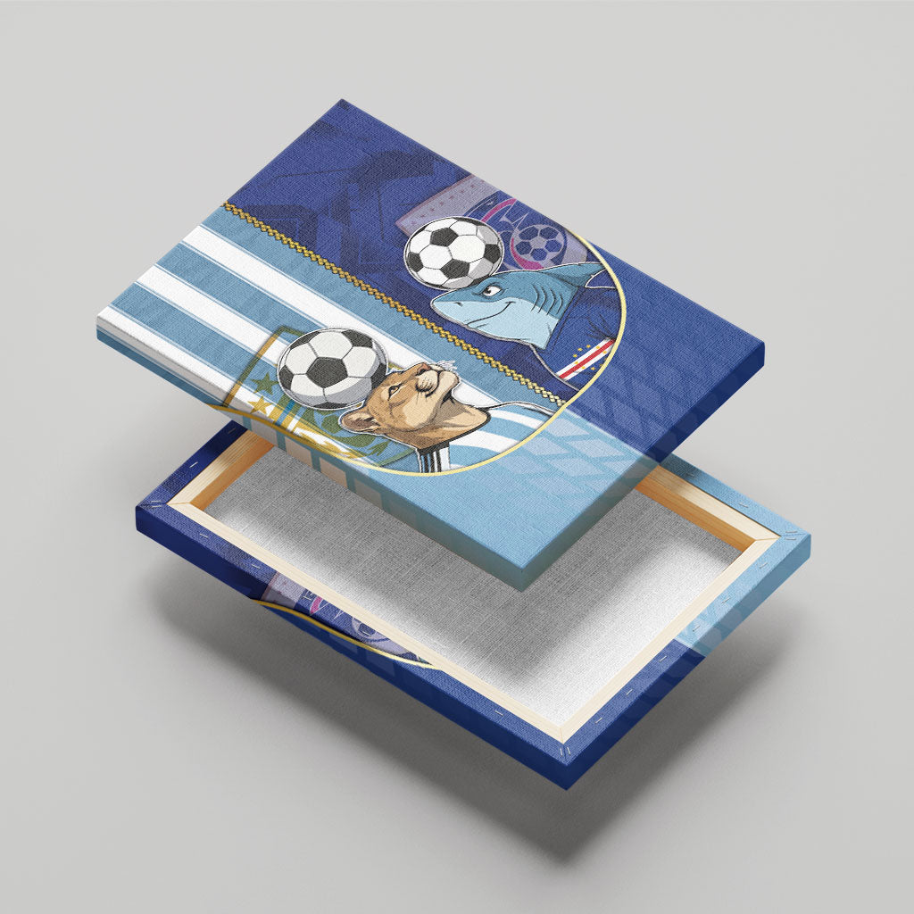 Argentine And Cape Verde Football Canvas Wall Art Split Flag Puma Shark Soccer