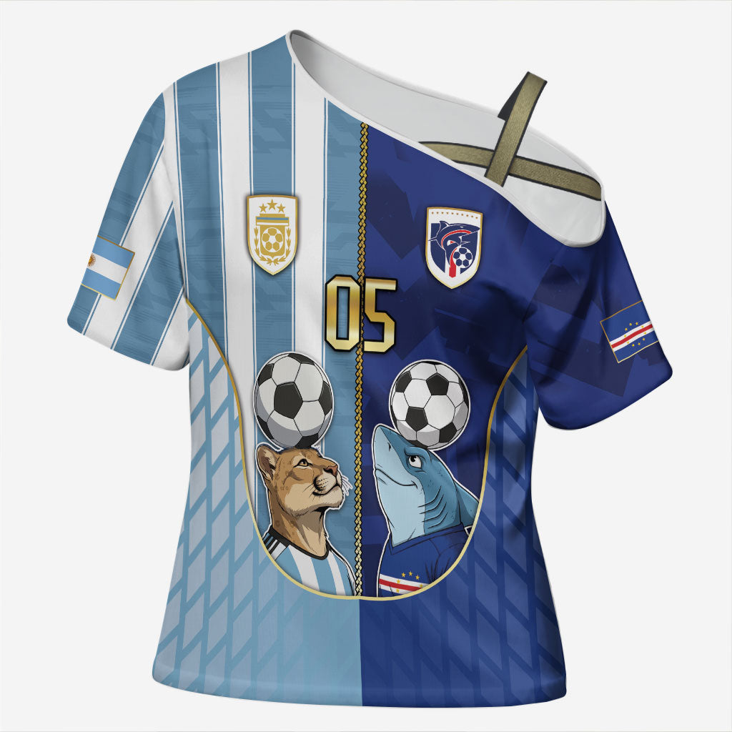 Custom Argentine And Cape Verde Football Cross Shoulder Shirt Split Flag Puma Shark Soccer
