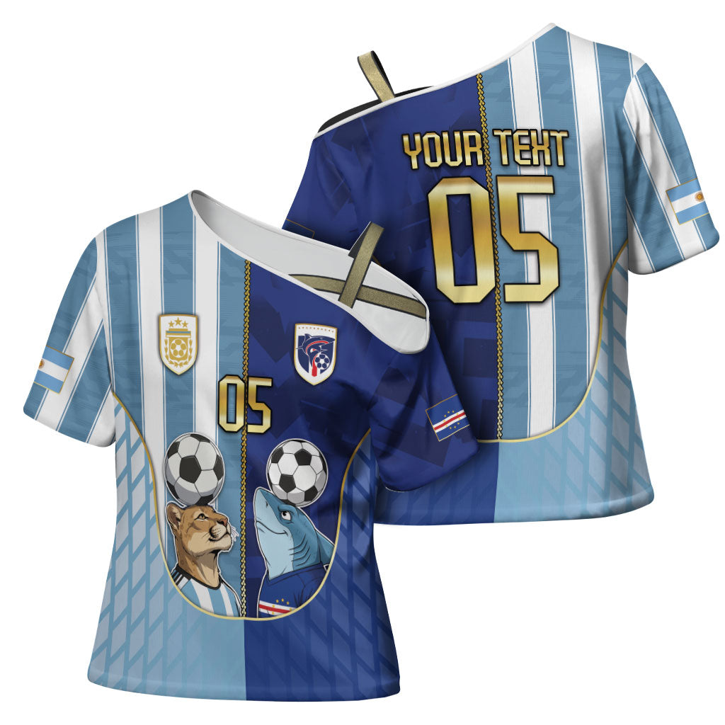 Custom Argentine And Cape Verde Football Cross Shoulder Shirt Split Flag Puma Shark Soccer