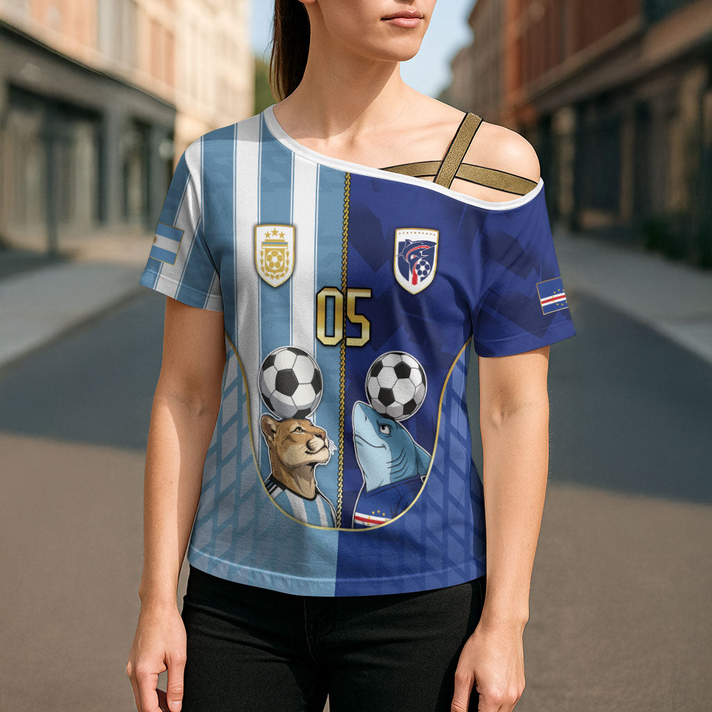 Custom Argentine And Cape Verde Football Cross Shoulder Shirt Split Flag Puma Shark Soccer