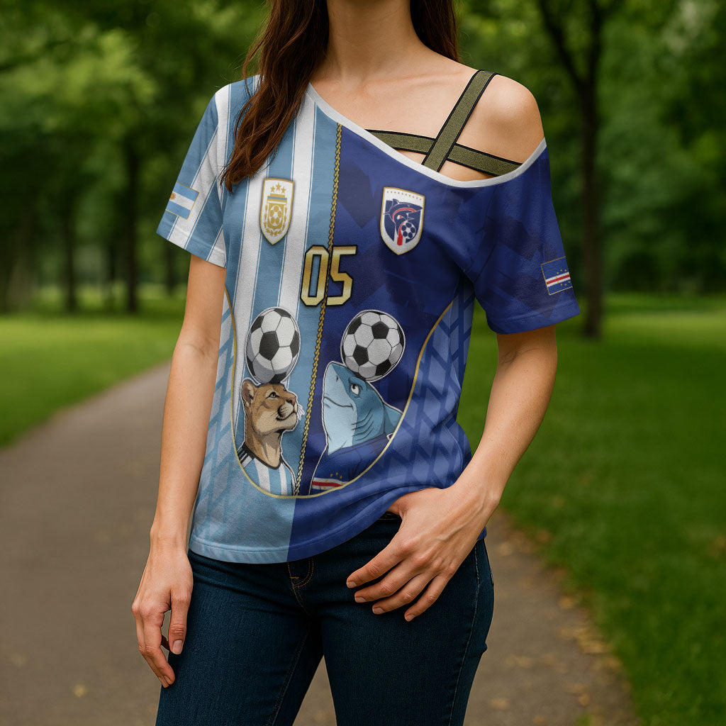 Custom Argentine And Cape Verde Football Cross Shoulder Shirt Split Flag Puma Shark Soccer