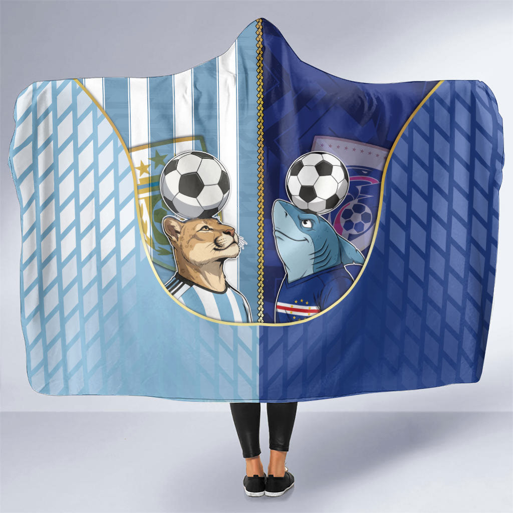 Argentine And Cape Verde Football Hooded Blanket Split Flag Puma Shark Soccer