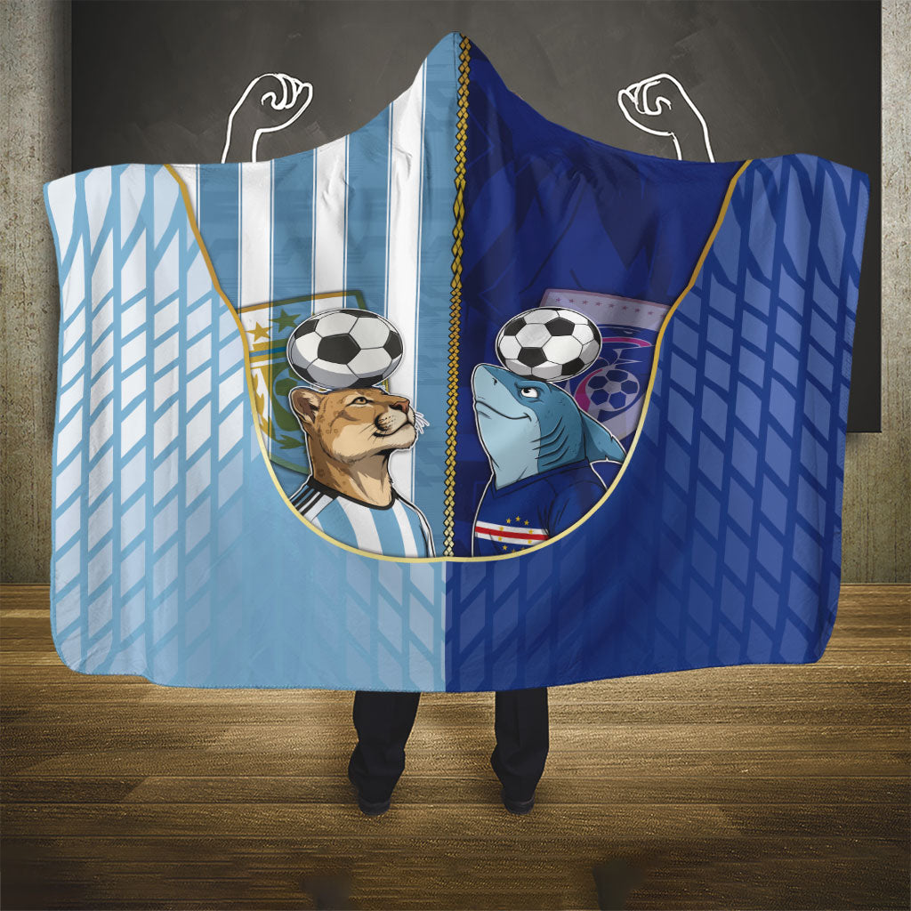 Argentine And Cape Verde Football Hooded Blanket Split Flag Puma Shark Soccer