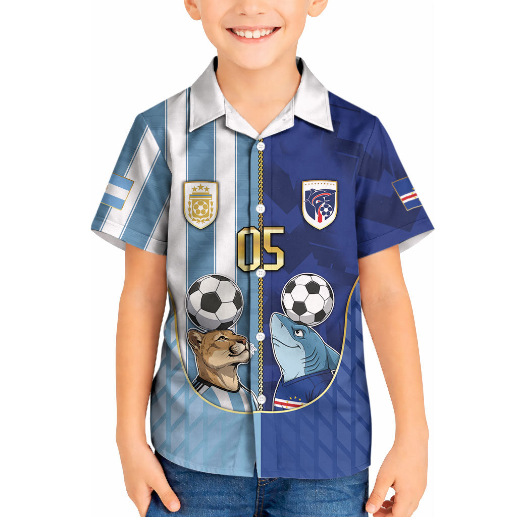 Custom Argentine And Cape Verde Football Kid Hawaiian Shirt Split Flag Puma Shark Soccer