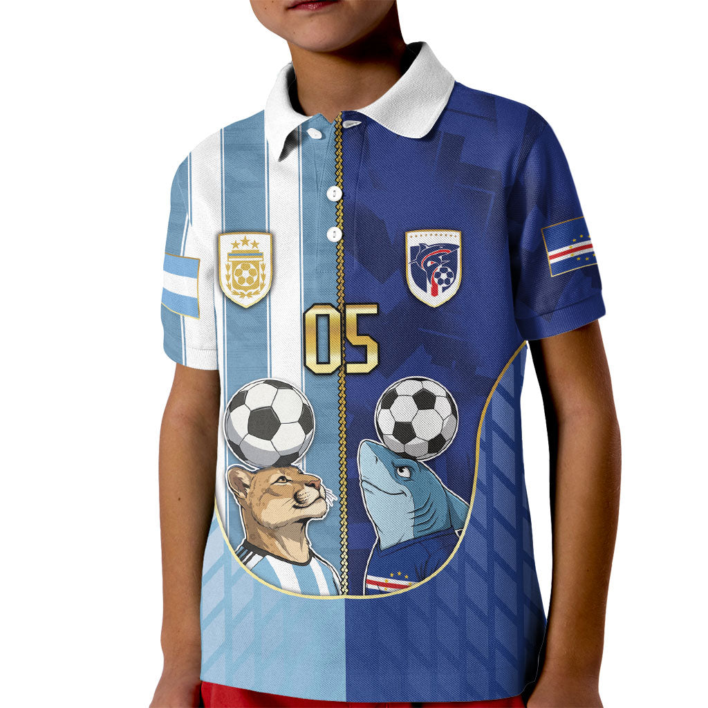 Custom Argentine And Cape Verde Football Kid Polo Shirt Split Flag Puma Shark Soccer