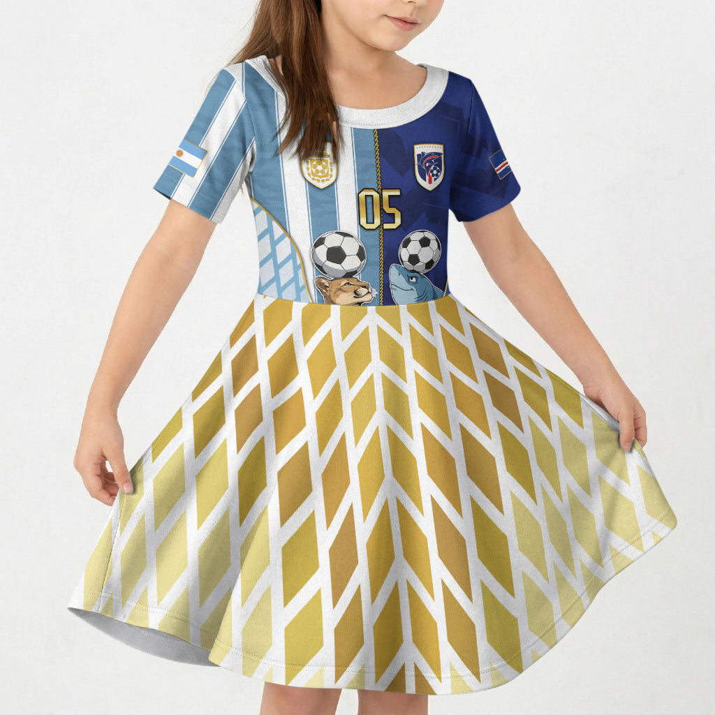 Custom Argentine And Cape Verde Football Kid Short Sleeve Dress Split Flag Puma Shark Soccer