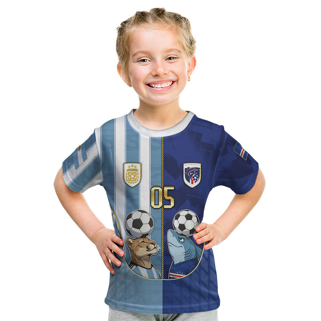 Custom Argentine And Cape Verde Football Kid T Shirt Split Flag Puma Shark Soccer