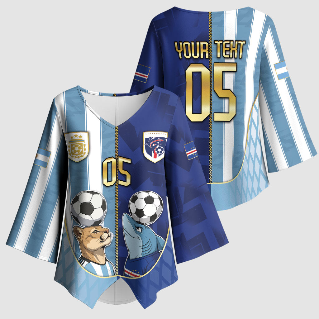 Custom Argentine And Cape Verde Football Kimono Sleeve Blouse Split Flag Puma Shark Soccer