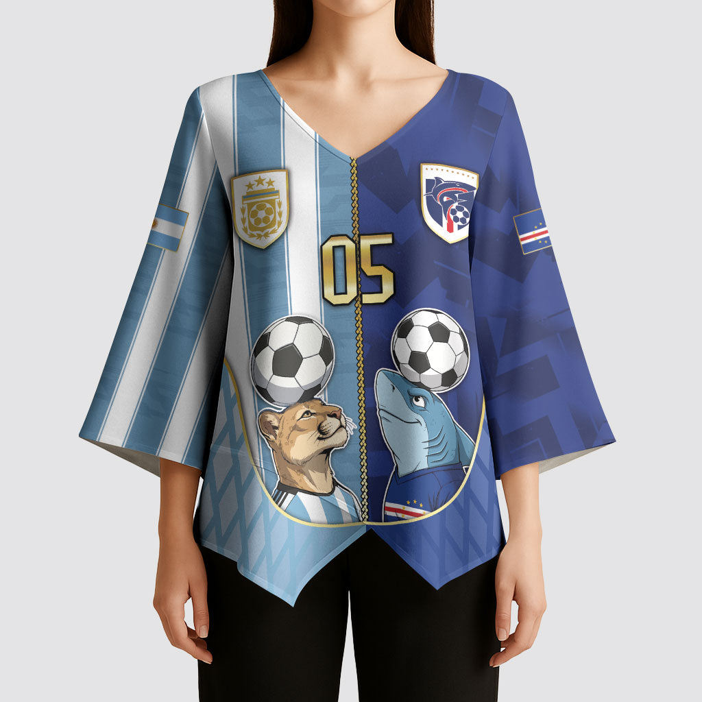 Custom Argentine And Cape Verde Football Kimono Sleeve Blouse Split Flag Puma Shark Soccer