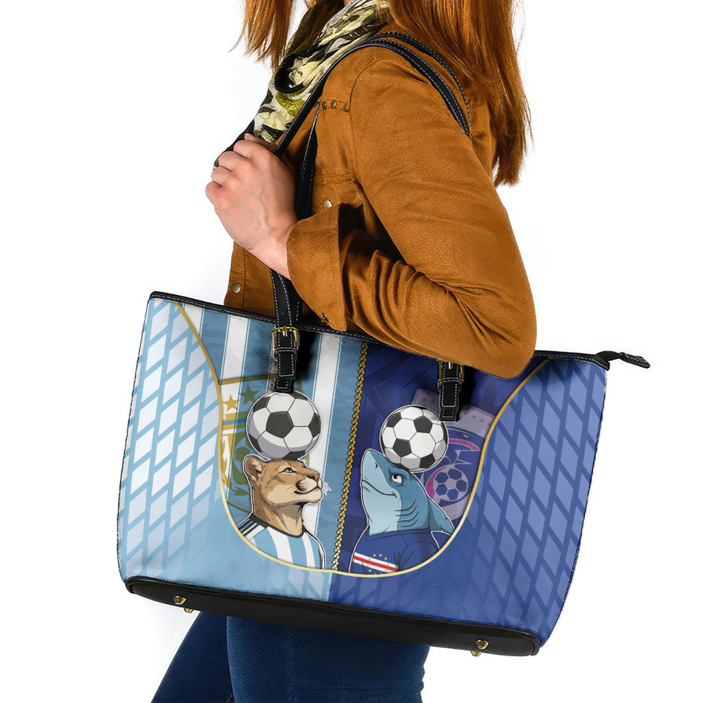 Argentine And Cape Verde Football Leather Tote Bag Split Flag Puma Shark Soccer