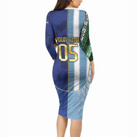 Custom Argentine And Cape Verde Football Long Sleeve Bodycon Dress Split Flag Puma Shark Soccer