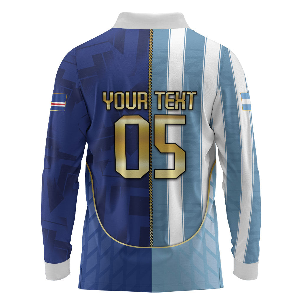Custom Argentine And Cape Verde Football Long Sleeve Polo Shirt Split Flag Puma Shark Soccer
