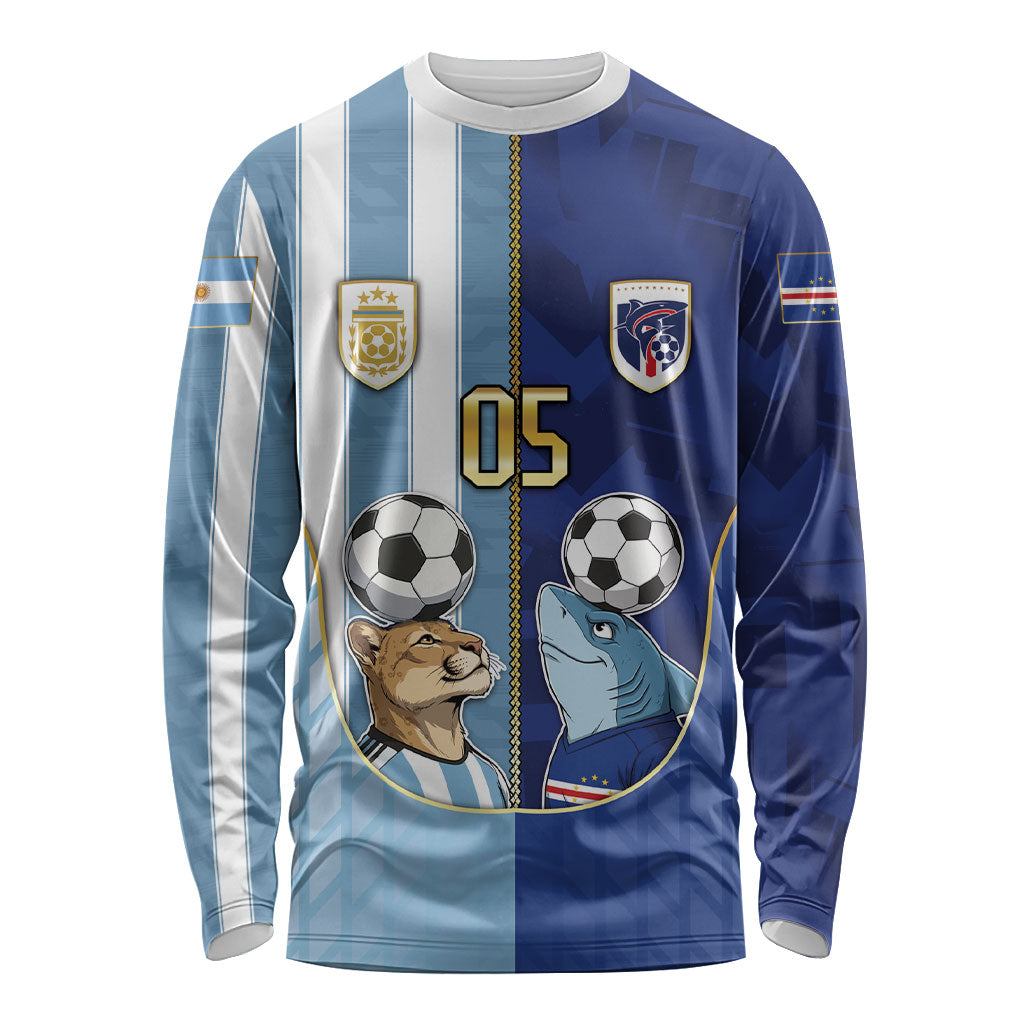Custom Argentine And Cape Verde Football Long Sleeve Shirt Split Flag Puma Shark Soccer
