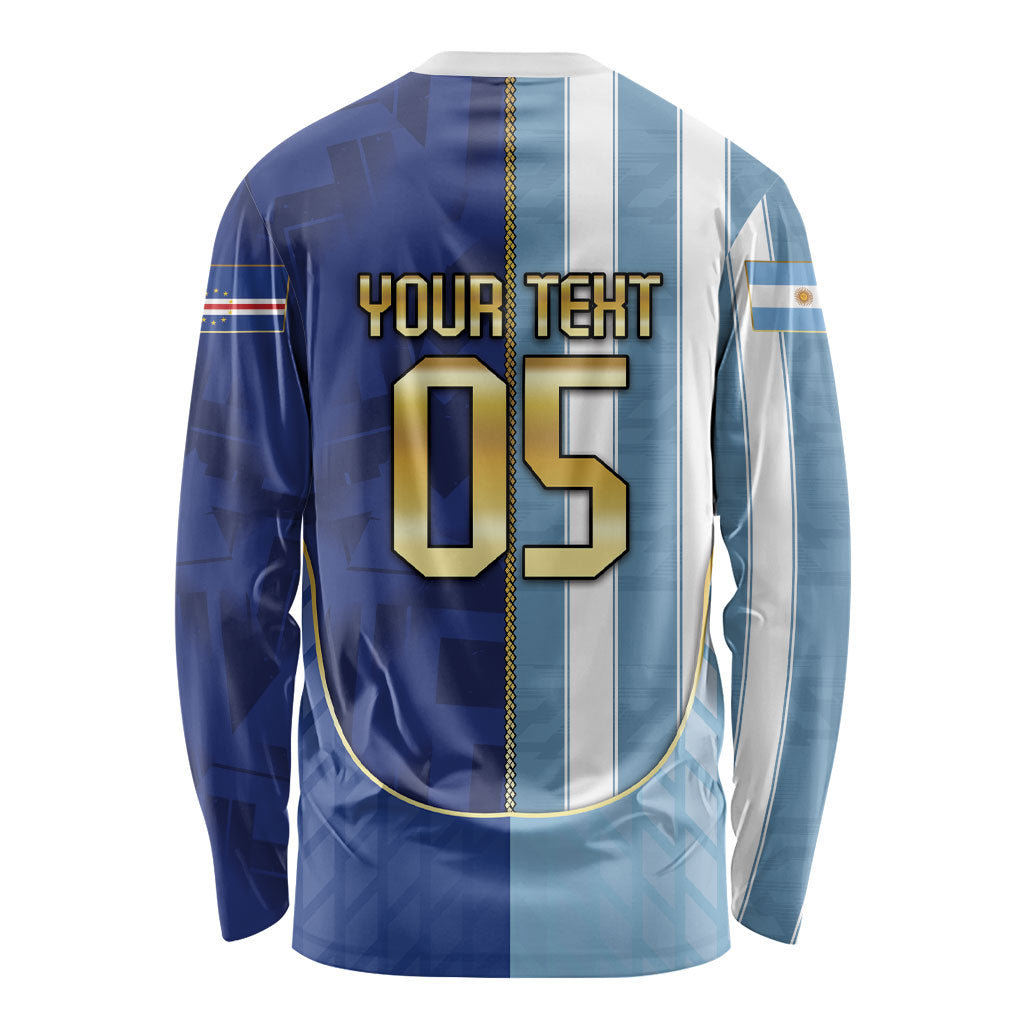 Custom Argentine And Cape Verde Football Long Sleeve Shirt Split Flag Puma Shark Soccer