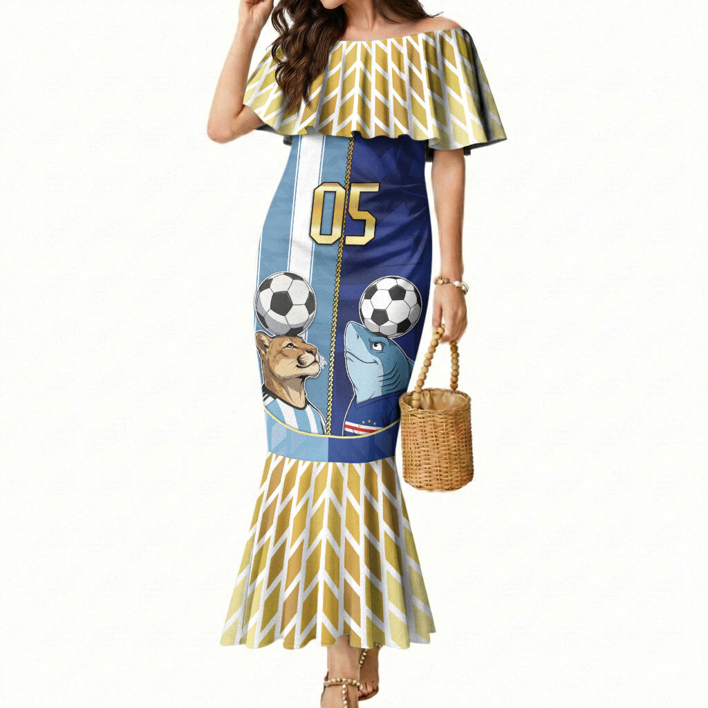 Custom Argentine And Cape Verde Football Mermaid Dress Split Flag Puma Shark Soccer