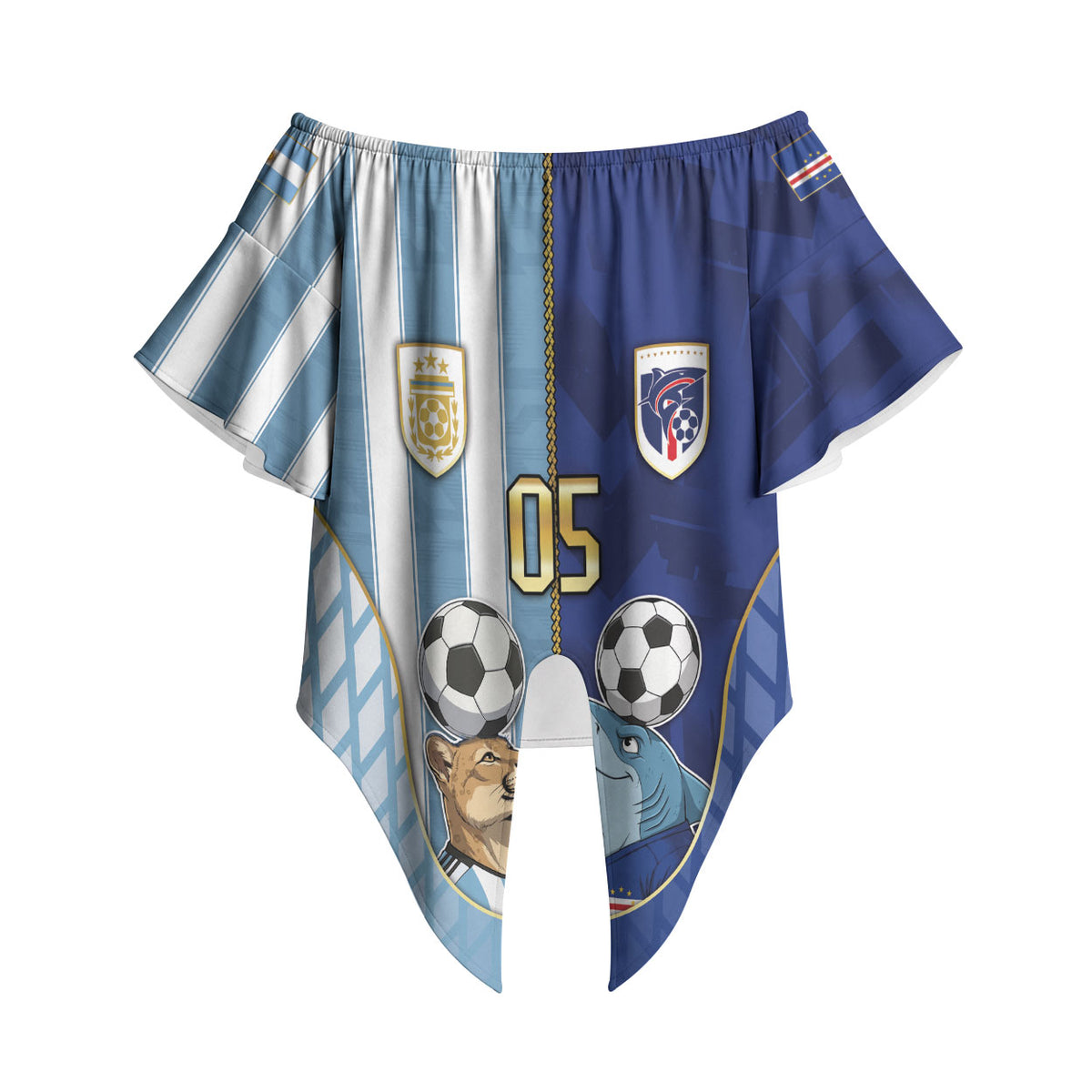 Custom Argentine And Cape Verde Football Off Shoulder Wrap Waist Top Split Flag Puma Shark Soccer