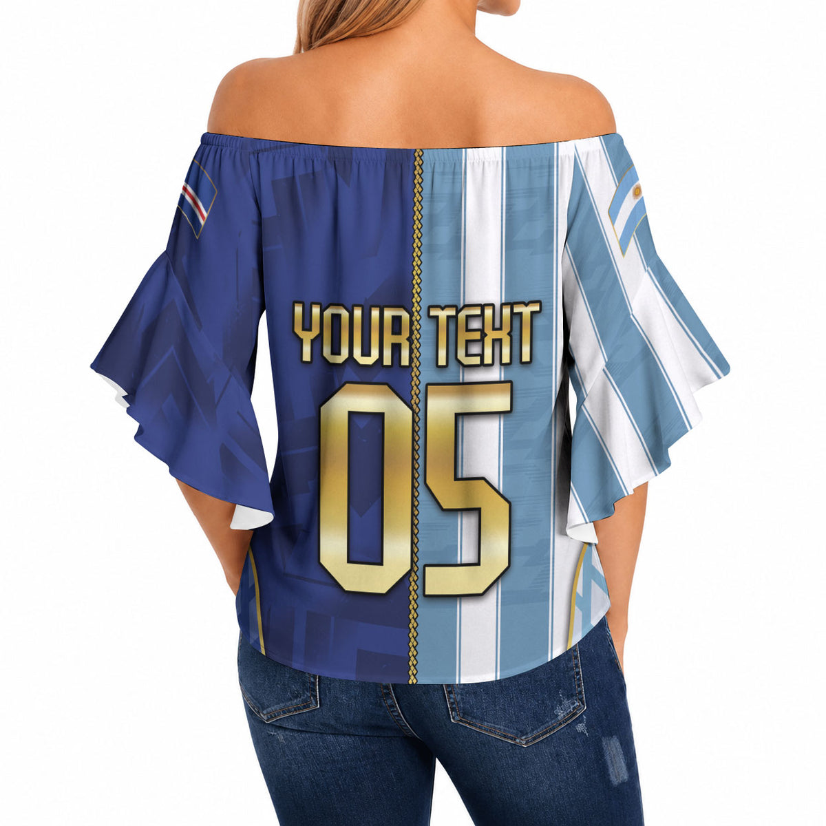 Custom Argentine And Cape Verde Football Off Shoulder Wrap Waist Top Split Flag Puma Shark Soccer