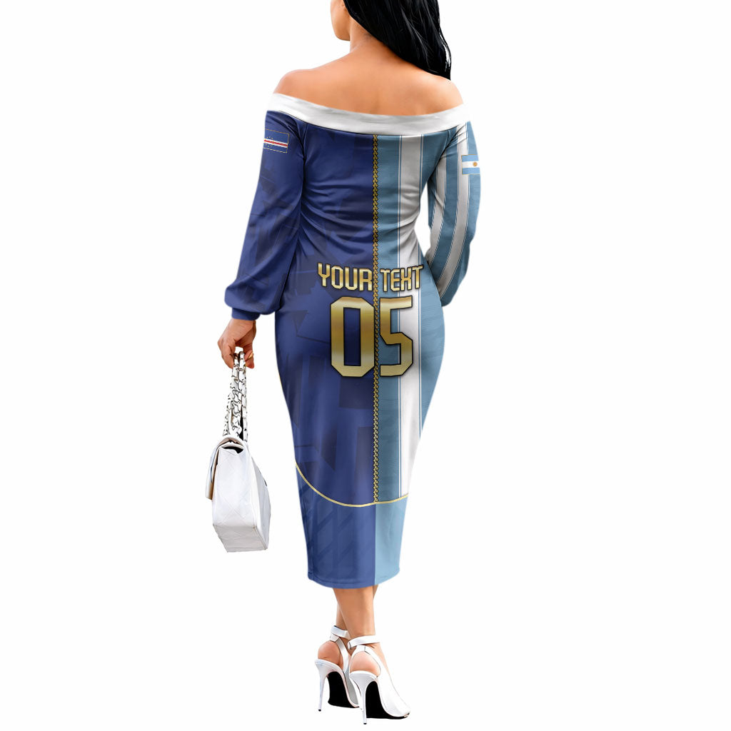 Custom Argentine And Cape Verde Football Off The Shoulder Long Sleeve Dress Split Flag Puma Shark Soccer