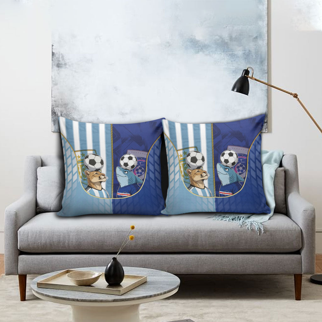 Argentine And Cape Verde Football Pillow Cover Split Flag Puma Shark Soccer