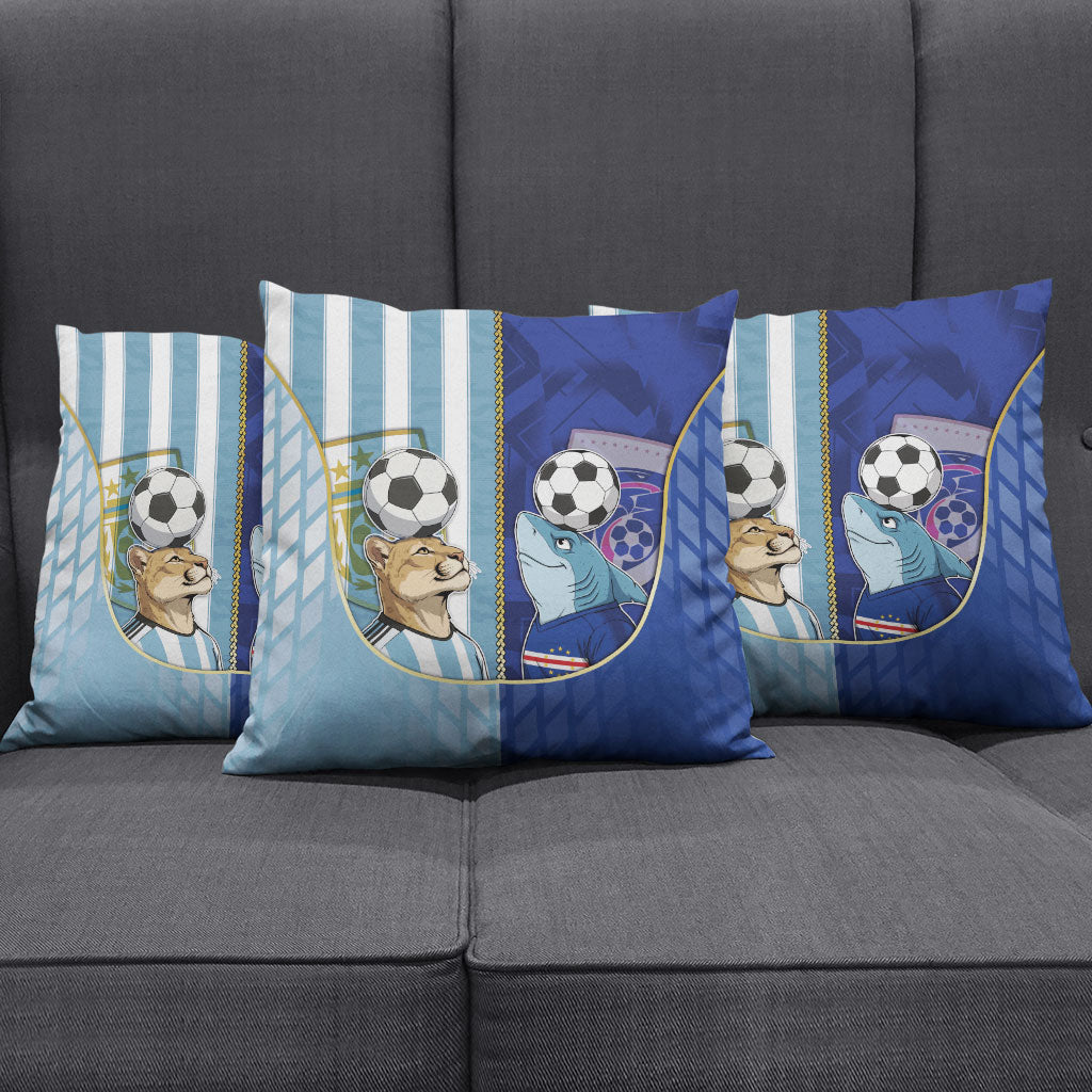Argentine And Cape Verde Football Pillow Cover Split Flag Puma Shark Soccer