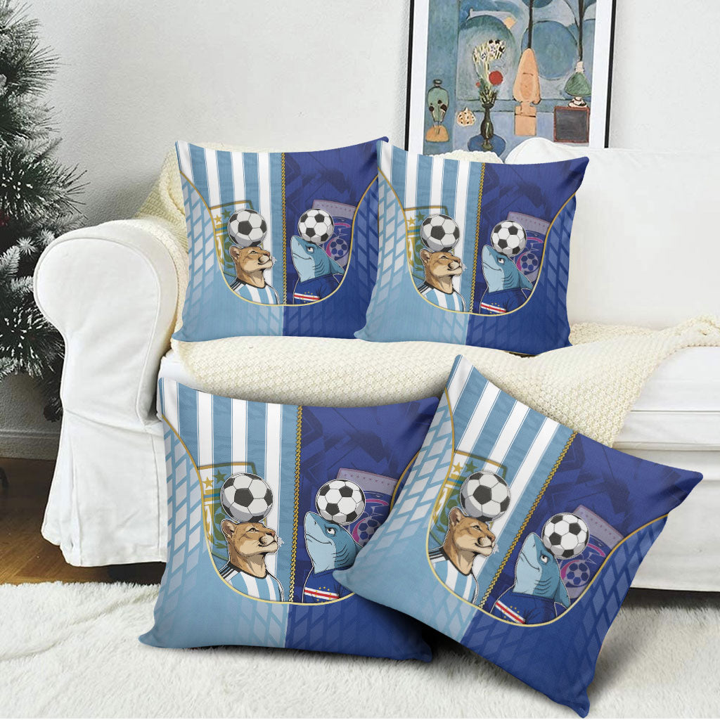 Argentine And Cape Verde Football Pillow Cover Split Flag Puma Shark Soccer