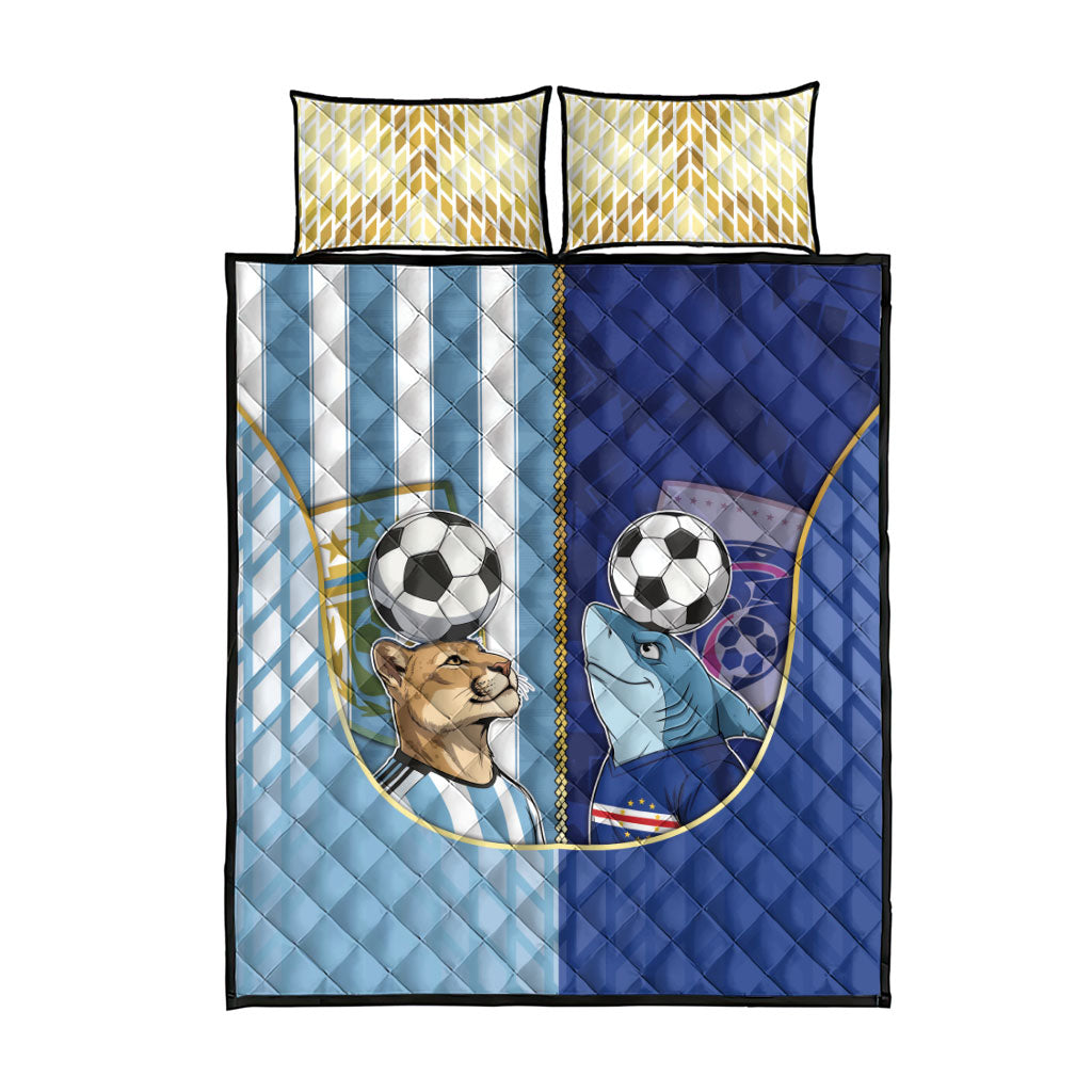 Argentine And Cape Verde Football Quilt Bed Set Split Flag Puma Shark Soccer
