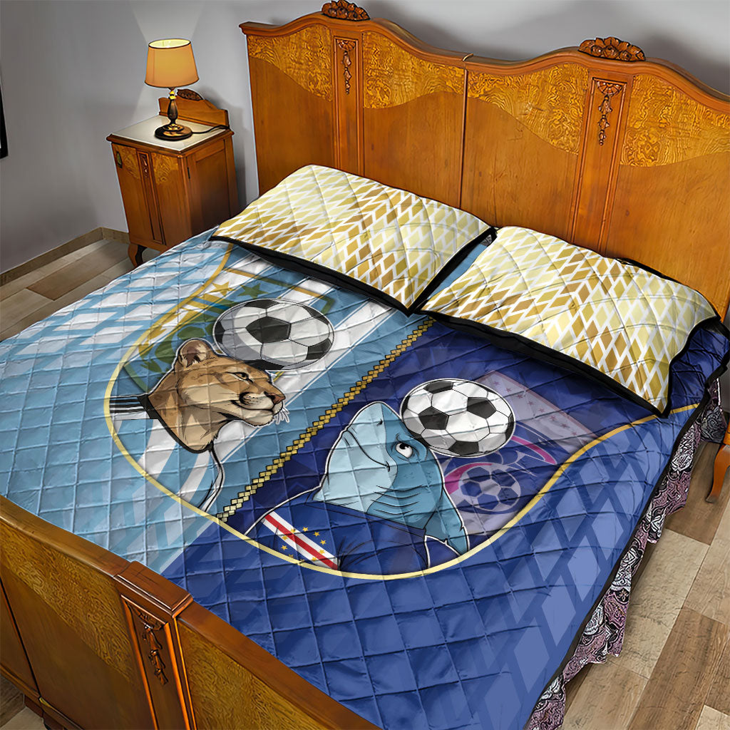 Argentine And Cape Verde Football Quilt Bed Set Split Flag Puma Shark Soccer