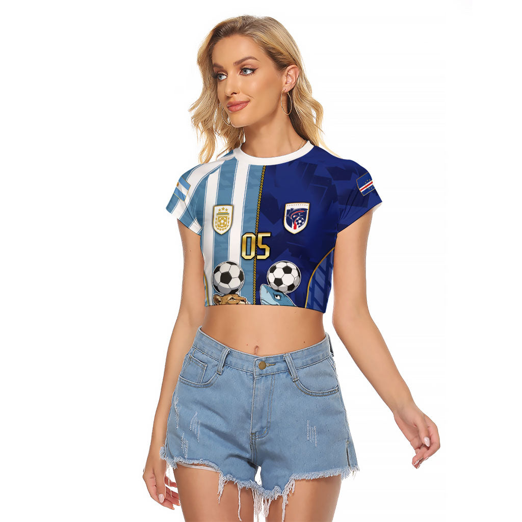 Custom Argentine And Cape Verde Football Raglan Cropped T Shirt Split Flag Puma Shark Soccer