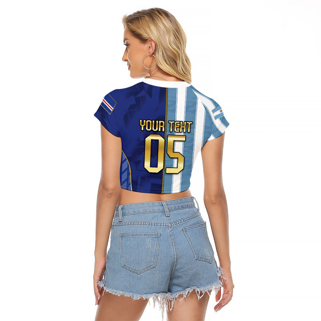 Custom Argentine And Cape Verde Football Raglan Cropped T Shirt Split Flag Puma Shark Soccer