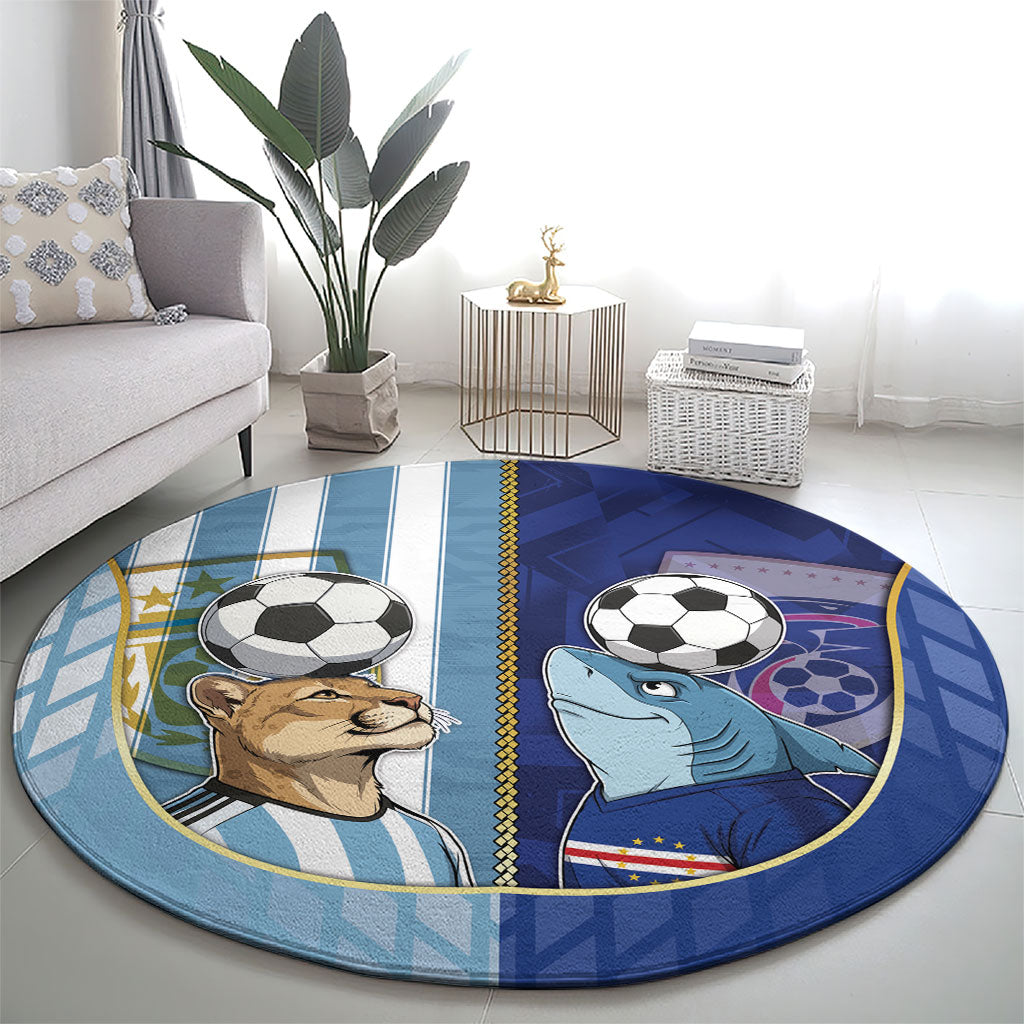 Argentine And Cape Verde Football Round Carpet Split Flag Puma Shark Soccer
