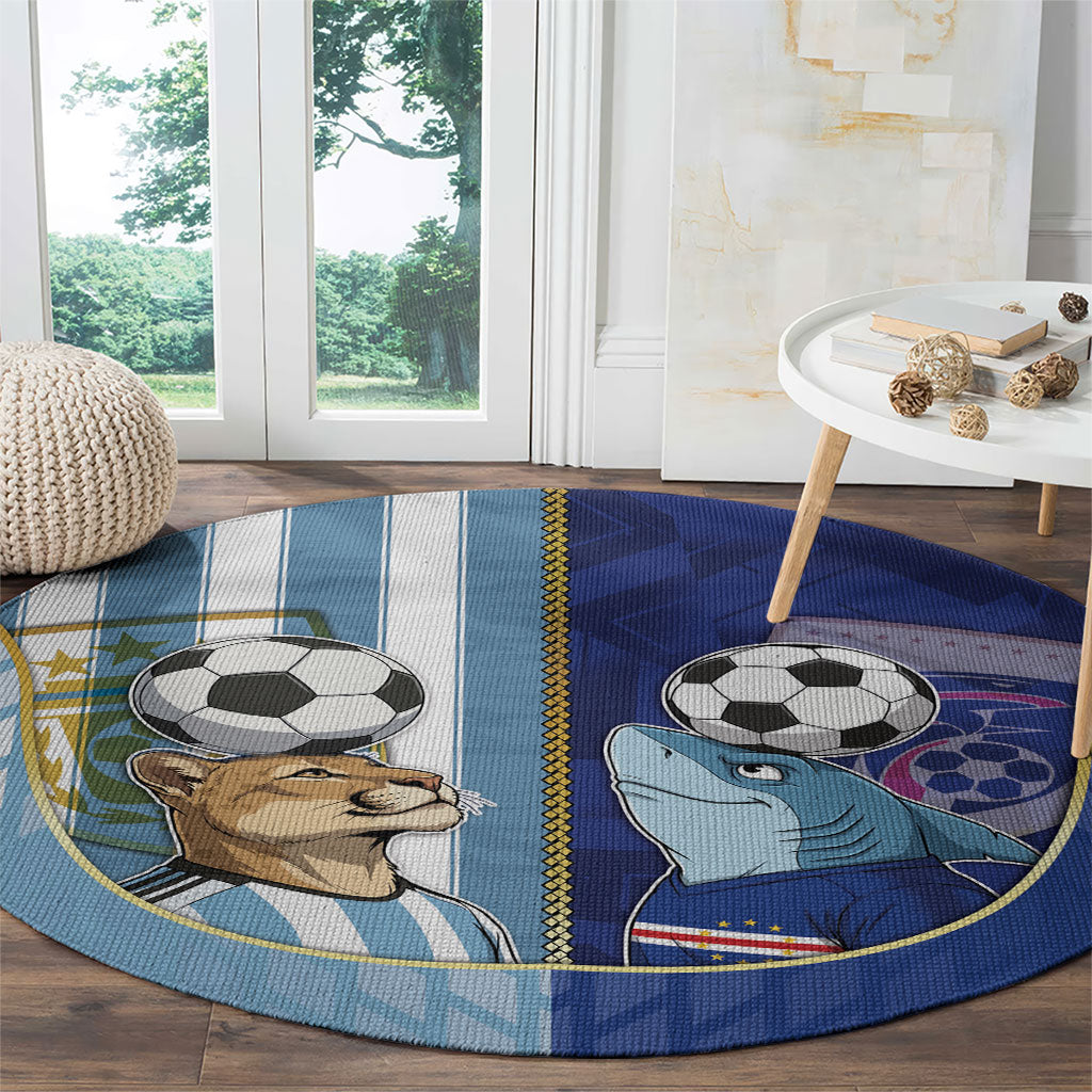 Argentine And Cape Verde Football Round Carpet Split Flag Puma Shark Soccer