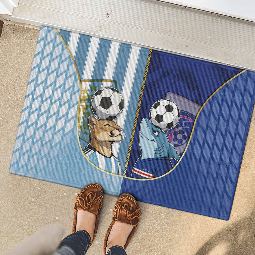 Argentine And Cape Verde Football Rubber Doormat Split Flag Puma Shark Soccer
