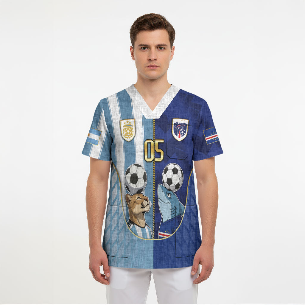 Custom Argentine And Cape Verde Football Scrub Top Split Flag Puma Shark Soccer