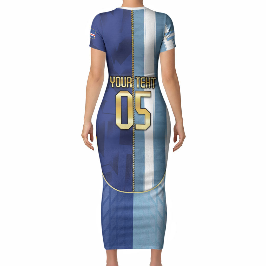 Custom Argentine And Cape Verde Football Short Sleeve Bodycon Dress Split Flag Puma Shark Soccer