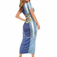 Custom Argentine And Cape Verde Football Short Sleeve Bodycon Dress Split Flag Puma Shark Soccer