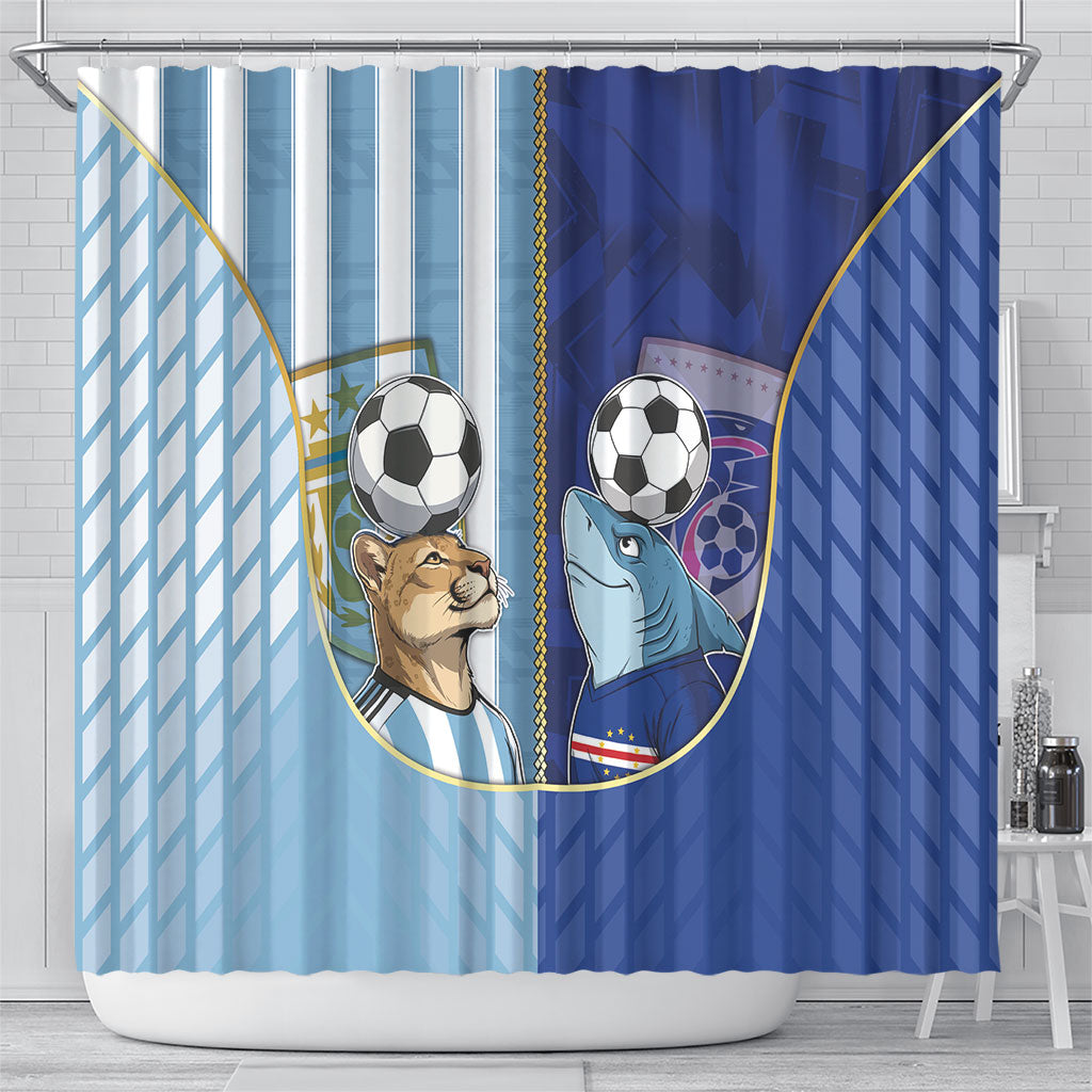 Argentine And Cape Verde Football Shower Curtain Split Flag Puma Shark Soccer