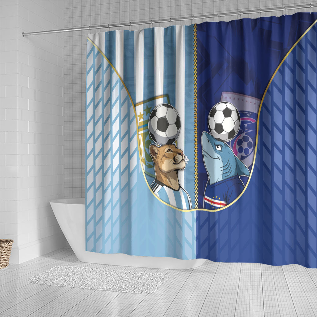 Argentine And Cape Verde Football Shower Curtain Split Flag Puma Shark Soccer