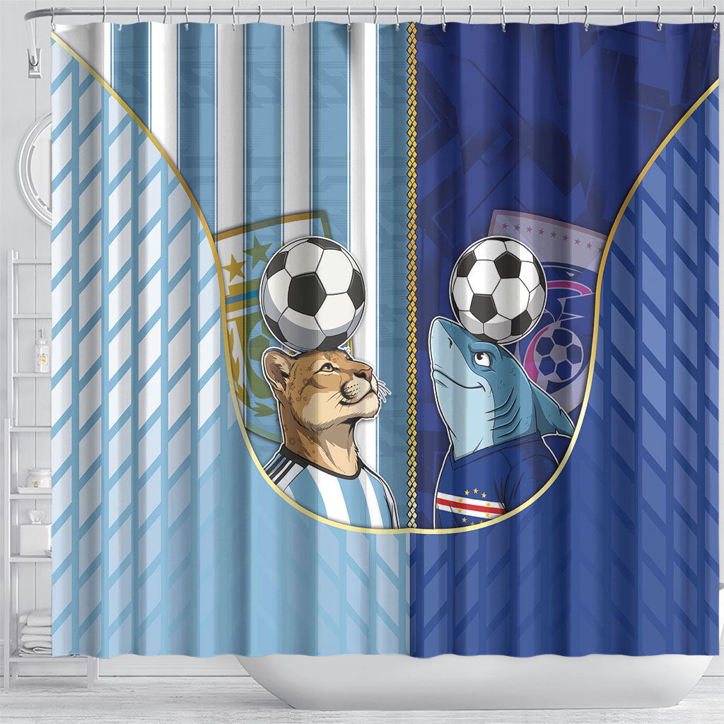 Argentine And Cape Verde Football Shower Curtain Split Flag Puma Shark Soccer