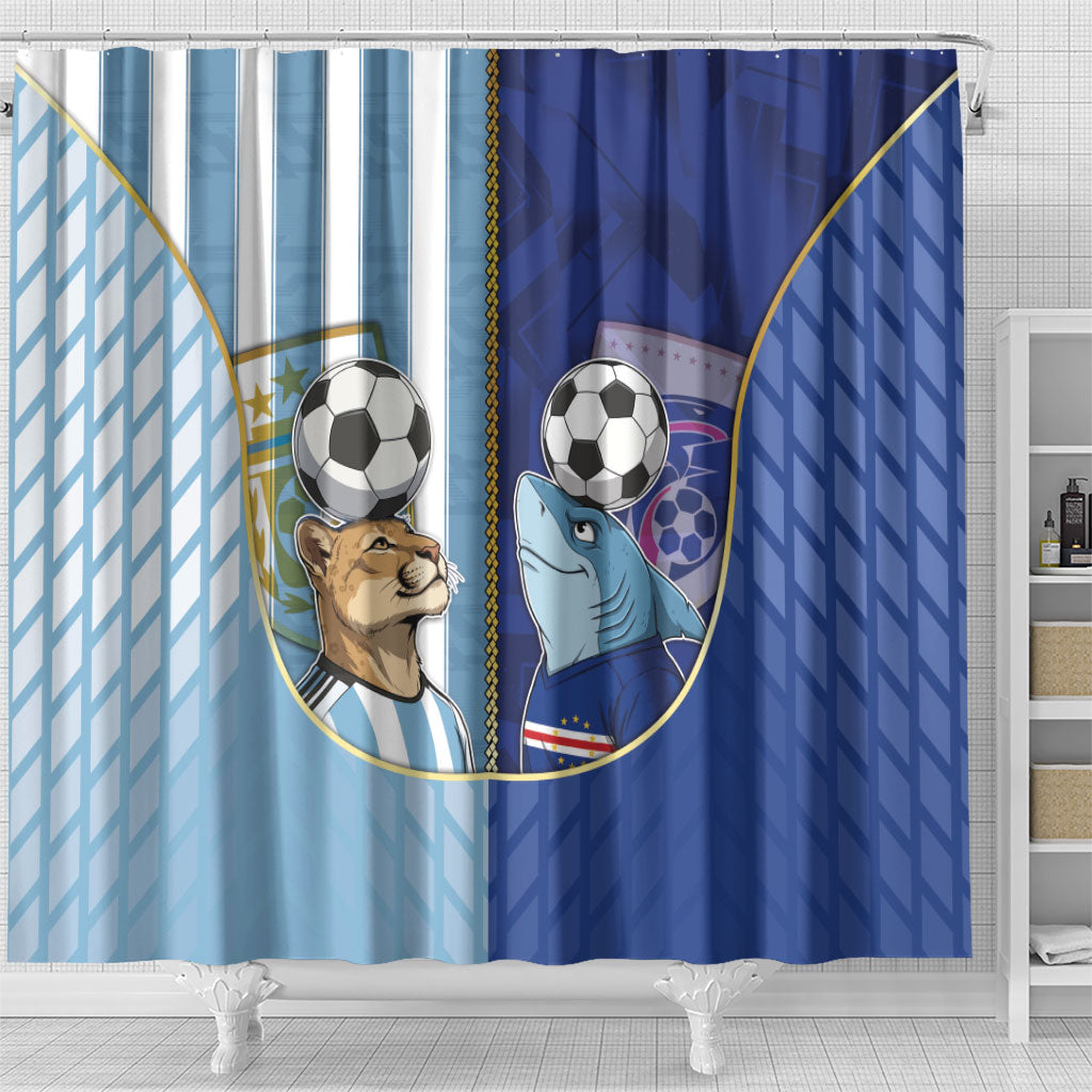 Argentine And Cape Verde Football Shower Curtain Split Flag Puma Shark Soccer