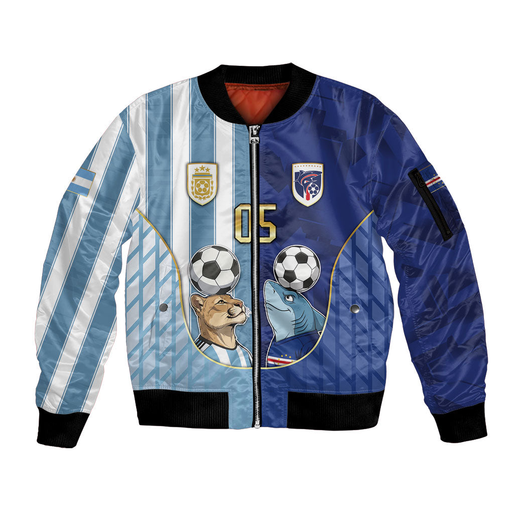 Custom Argentine And Cape Verde Football Sleeve Zip Bomber Jacket Split Flag Puma Shark Soccer