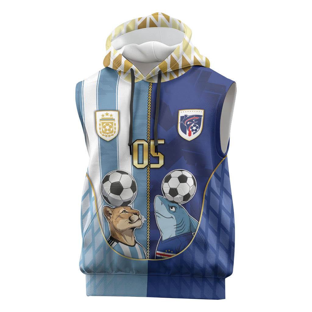 Custom Argentine And Cape Verde Football Sleeveless Hoodie Split Flag Puma Shark Soccer