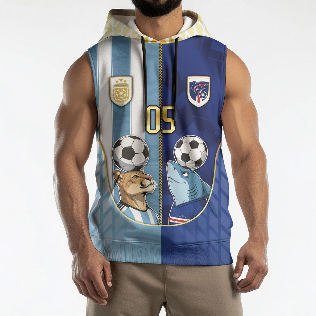 Custom Argentine And Cape Verde Football Sleeveless Hoodie Split Flag Puma Shark Soccer
